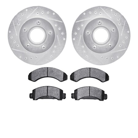 Dynamic Friction Company Front Brake Rotors Drilled and Slotted Silver with Ultimate Duty Performance Brake Pads - 7402-54016